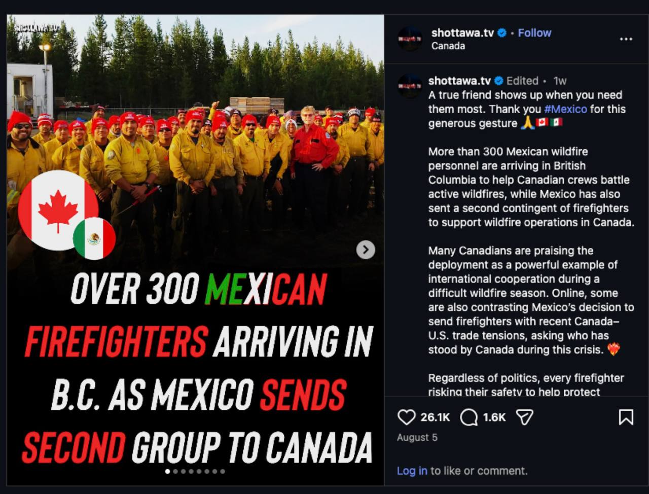 Cropped image 1: over 300 Mexican firefighters arriving in B.C. as Mexico sends second group to Canada