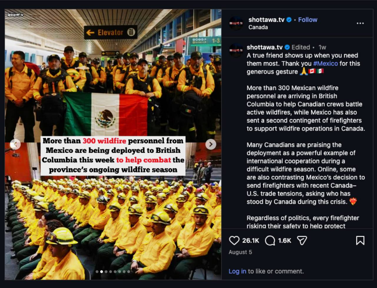 Cropped image 2: more than 300 wildfire personnel from Mexico deployed to British Columbia